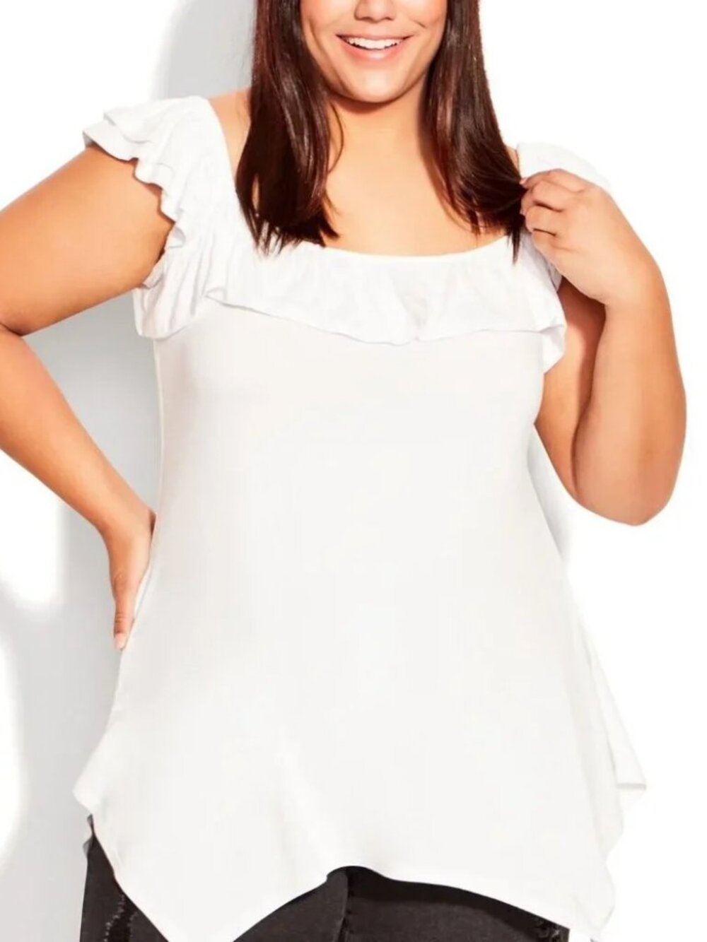 NWT Torrid White Ruffle Handkerchief Hem Tank Top Size 3 22/24 Plus Size